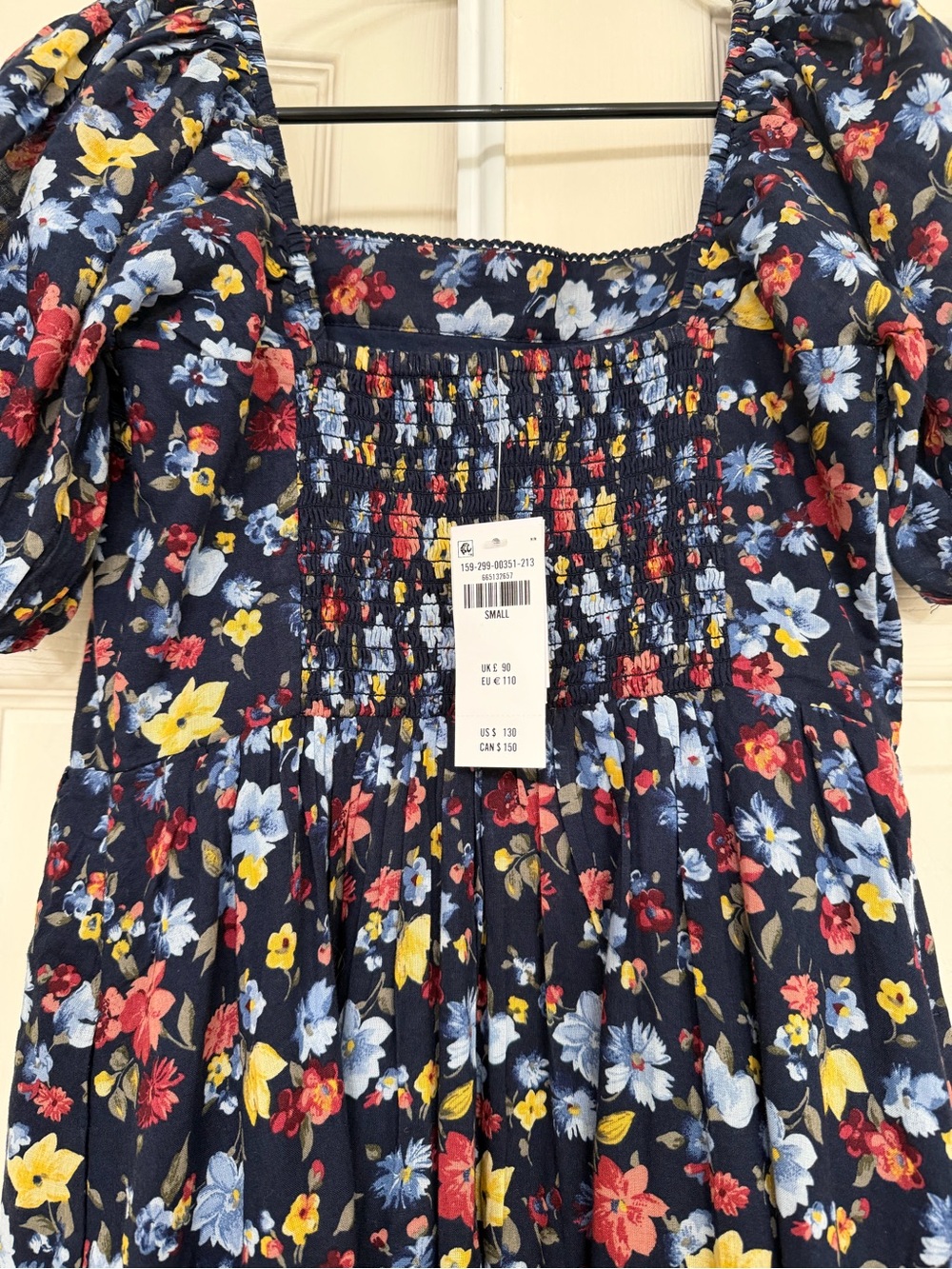 Abercrombie & Fitch Navy Floral Midi Dress with Puff Sleeves - Picture 5 of 5
